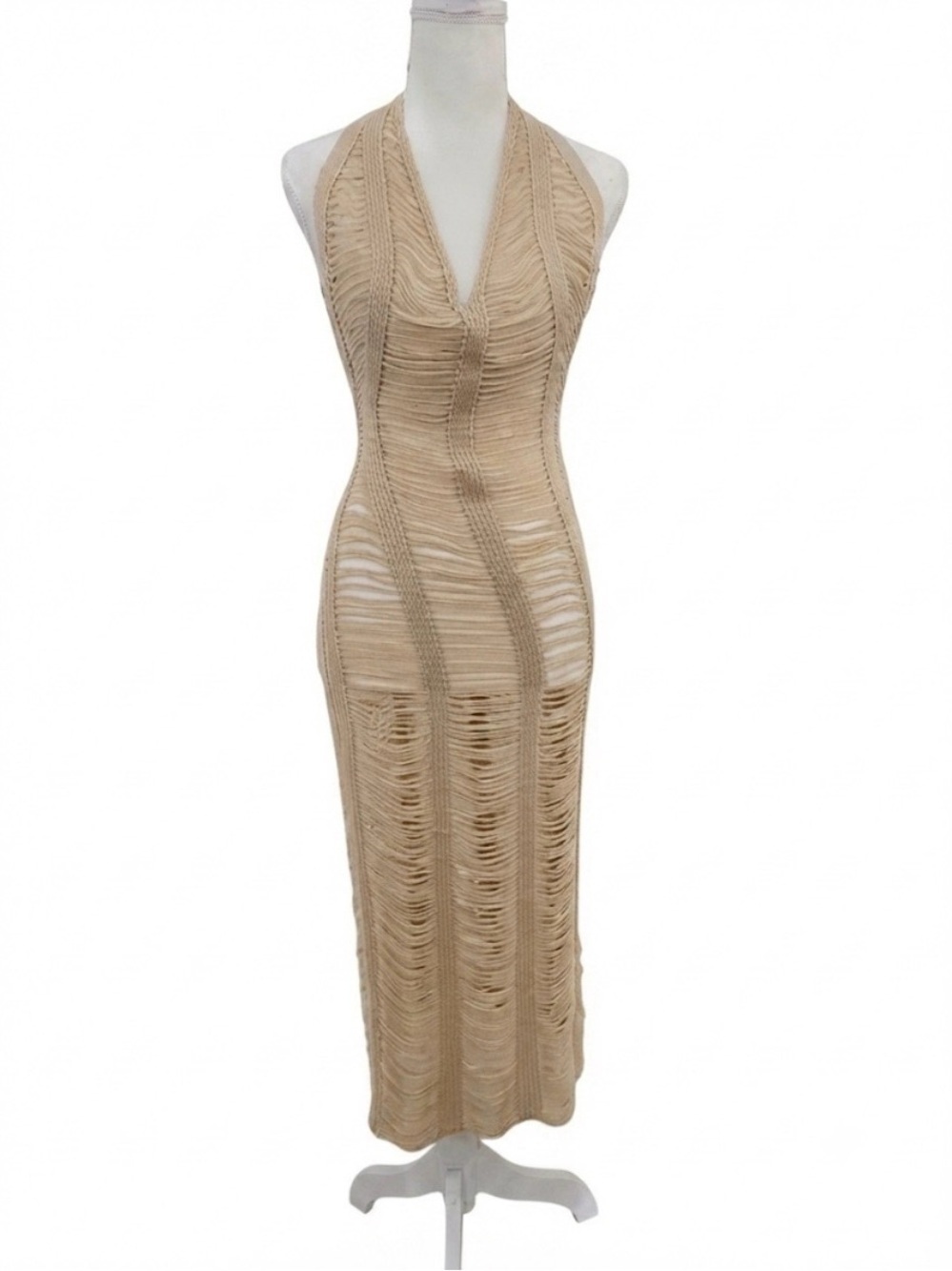 NWT Beige Crochet Knit Maxi Dress - Women's Beach Cover-Up